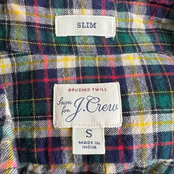 J. Crew AT948 Blue Green Yellow Plaid Brushed Twill Slim Fit Cotton Shirt Size S - Picture 7 of 9